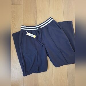 NWT Summersalt Pintuck Joggers Navy Blue with Striped Waistband, Size Small